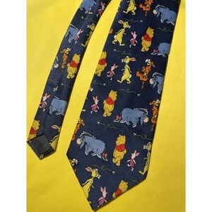 Disney Winnie The Pooh 100% Silk Men's Tie Navy Blue Tigger Eeyore Piglet D2